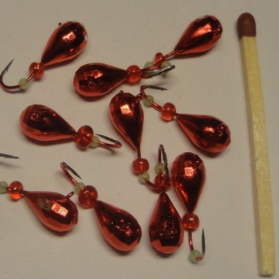 Mormyska Röd Metallic med Pärlor på Kroken 5 mm